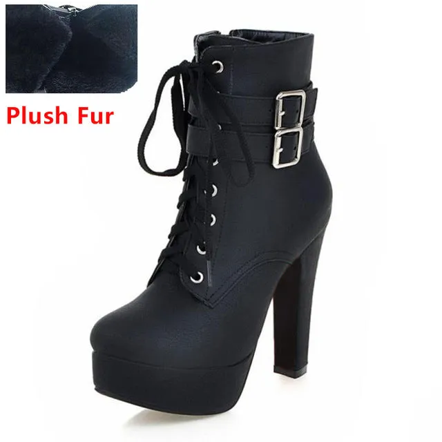 Coolcept Fashion Women Boots High Heels Ankle Boots Platform Shoes Brand Women Shoes Autumn Winter Botas Mujer Size 30-48