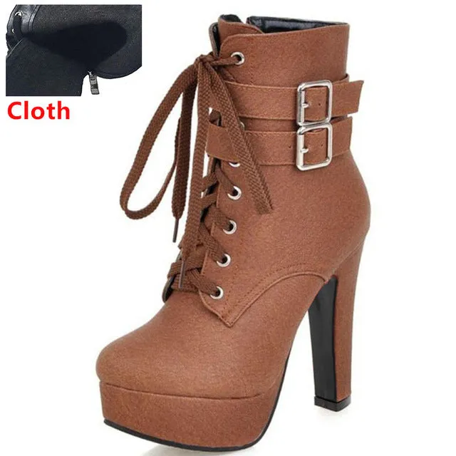 Coolcept Fashion Women Boots High Heels Ankle Boots Platform Shoes Brand Women Shoes Autumn Winter Botas Mujer Size 30-48