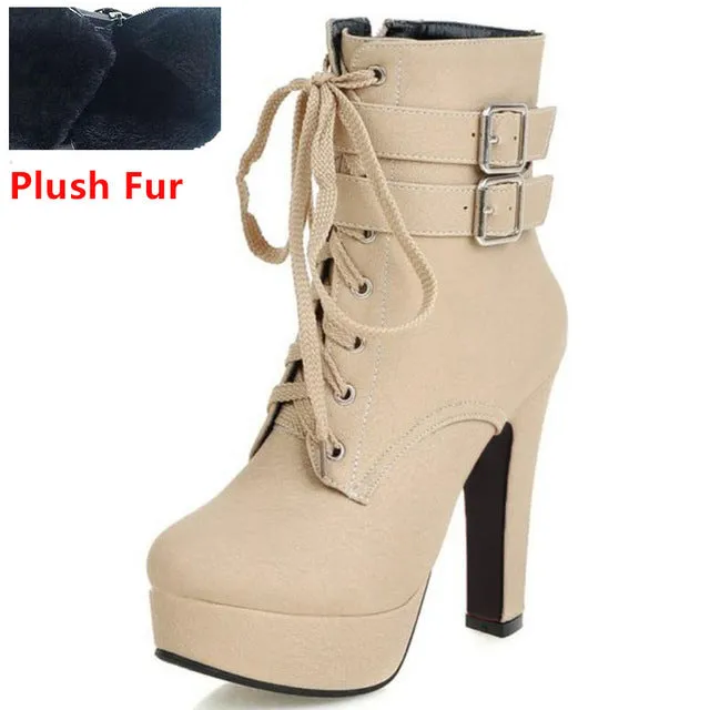 Coolcept Fashion Women Boots High Heels Ankle Boots Platform Shoes Brand Women Shoes Autumn Winter Botas Mujer Size 30-48