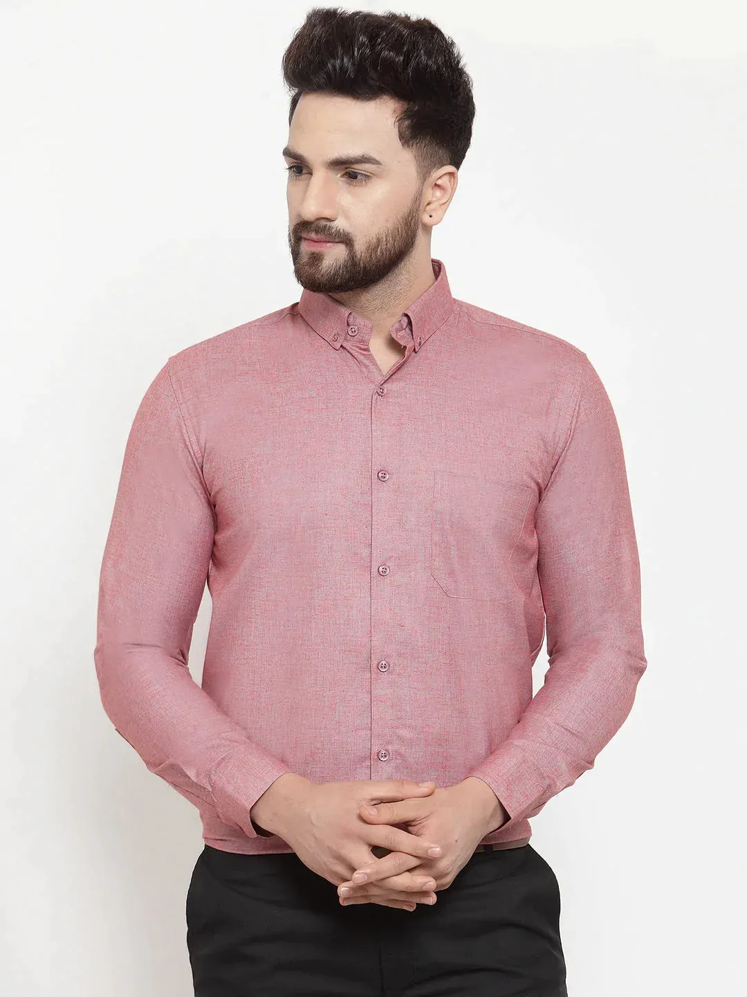 Coral Men'S Cotton Solid Button Down Formal Shirts