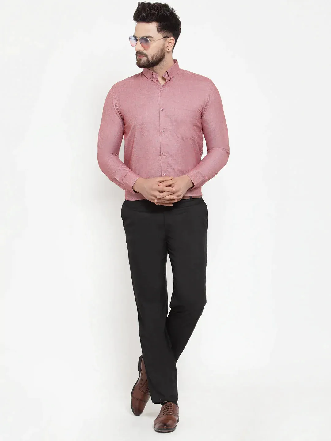 Coral Men'S Cotton Solid Button Down Formal Shirts