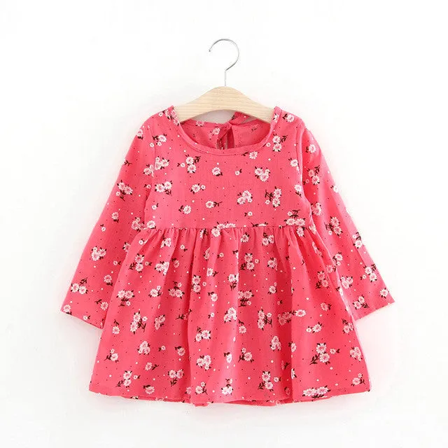 Cute Floral Printed Baby Girls Dresses Spring Autumn Long Sleeve Bow Princess Dress Casual Costume Kids Clothes Tutu Vestidos