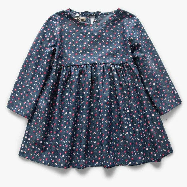 Cute Floral Printed Baby Girls Dresses Spring Autumn Long Sleeve Bow Princess Dress Casual Costume Kids Clothes Tutu Vestidos