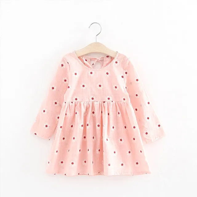 Cute Floral Printed Baby Girls Dresses Spring Autumn Long Sleeve Bow Princess Dress Casual Costume Kids Clothes Tutu Vestidos