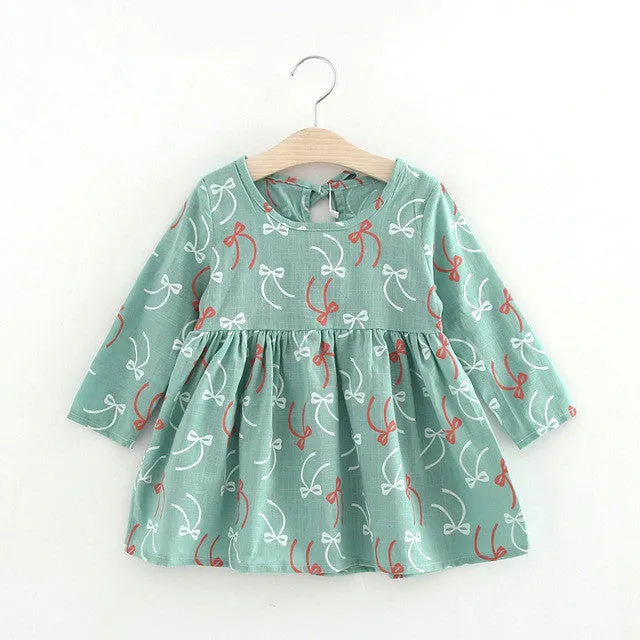 Cute Floral Printed Baby Girls Dresses Spring Autumn Long Sleeve Bow Princess Dress Casual Costume Kids Clothes Tutu Vestidos