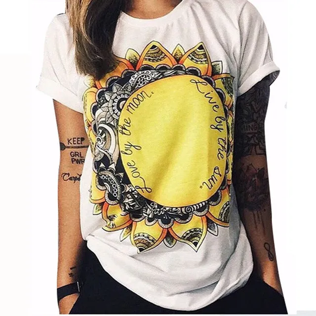 CWLSP 2017 Summer Colorful Printed T shirt Women Fashion Letter Short Sleeve O neck Chic Cotton T-shirts Female QL2115