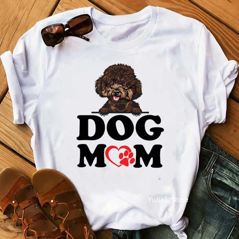 Dog mom print funny t shirt summer top graphic tees pet lover friends gift t-shirt