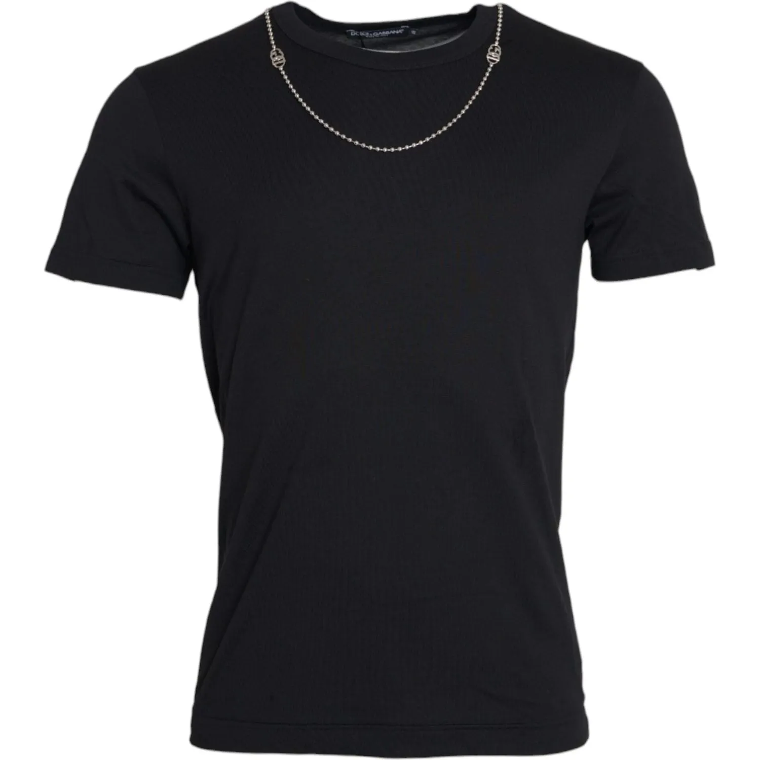 Dolce & Gabbana Black Cotton Silver Chain Short Sleeve T-shirt