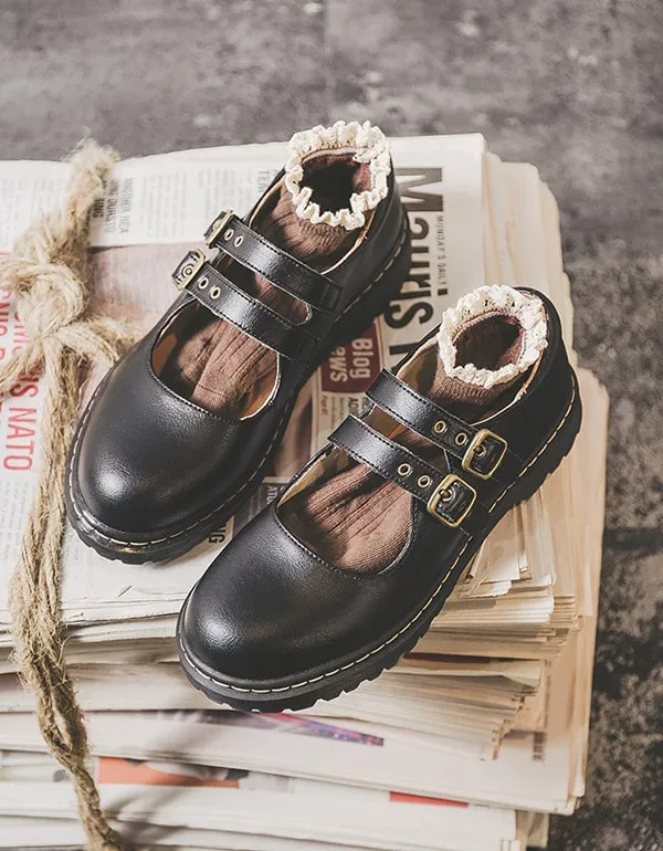 Front Double Buckle Vintage Mary Jane Shoes