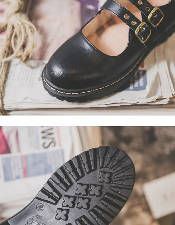 Front Double Buckle Vintage Mary Jane Shoes