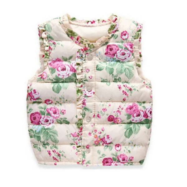 Girls Vests Children's Down Cotton Warm Vest Baby Girls Sweet Floral Waistcoat High Quality Kids Vest Outerwear 2-7 Years