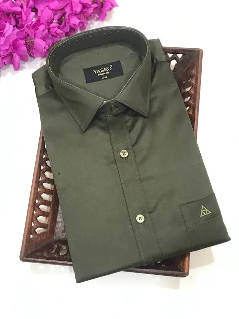 Gorgeous Green Color Half Sleeve Shining Silk Shirts For Men