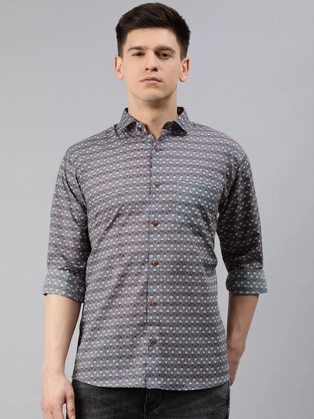 Gray Cotton Full Sleeves Shirts For Men-Mmf025