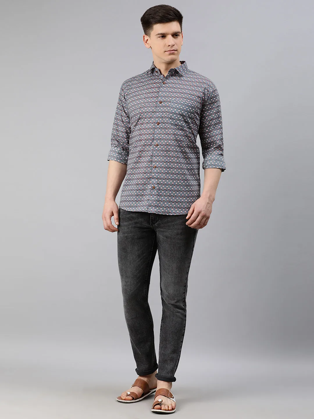 Gray Cotton Full Sleeves Shirts For Men-Mmf025