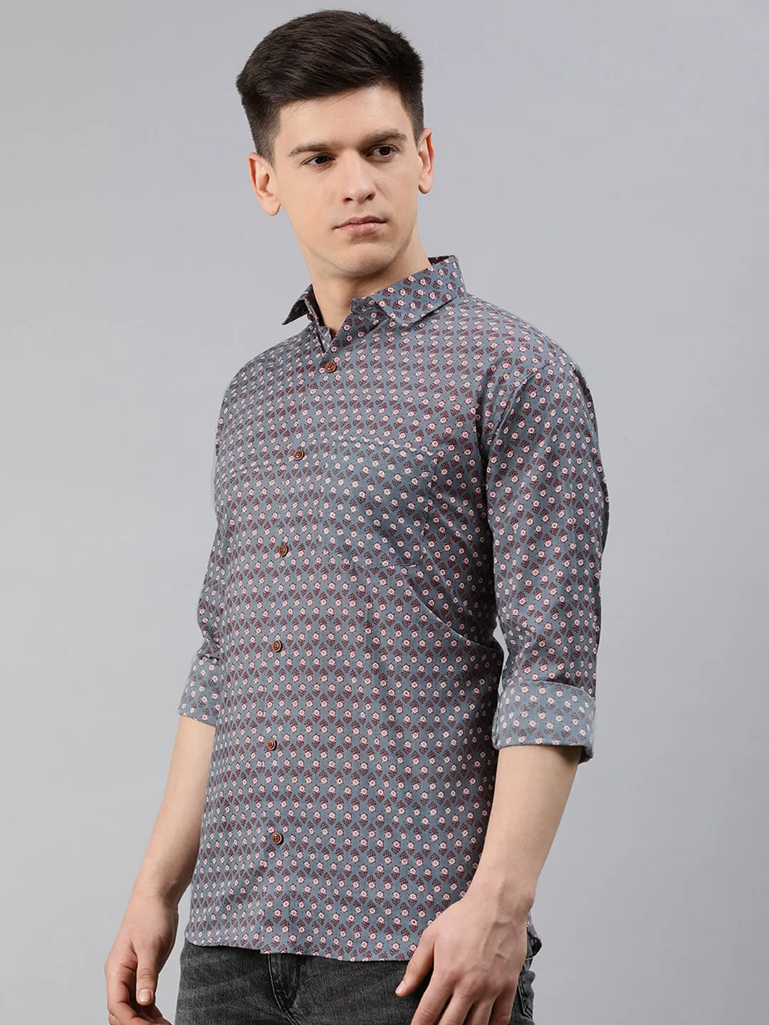 Gray Cotton Full Sleeves Shirts For Men-Mmf025