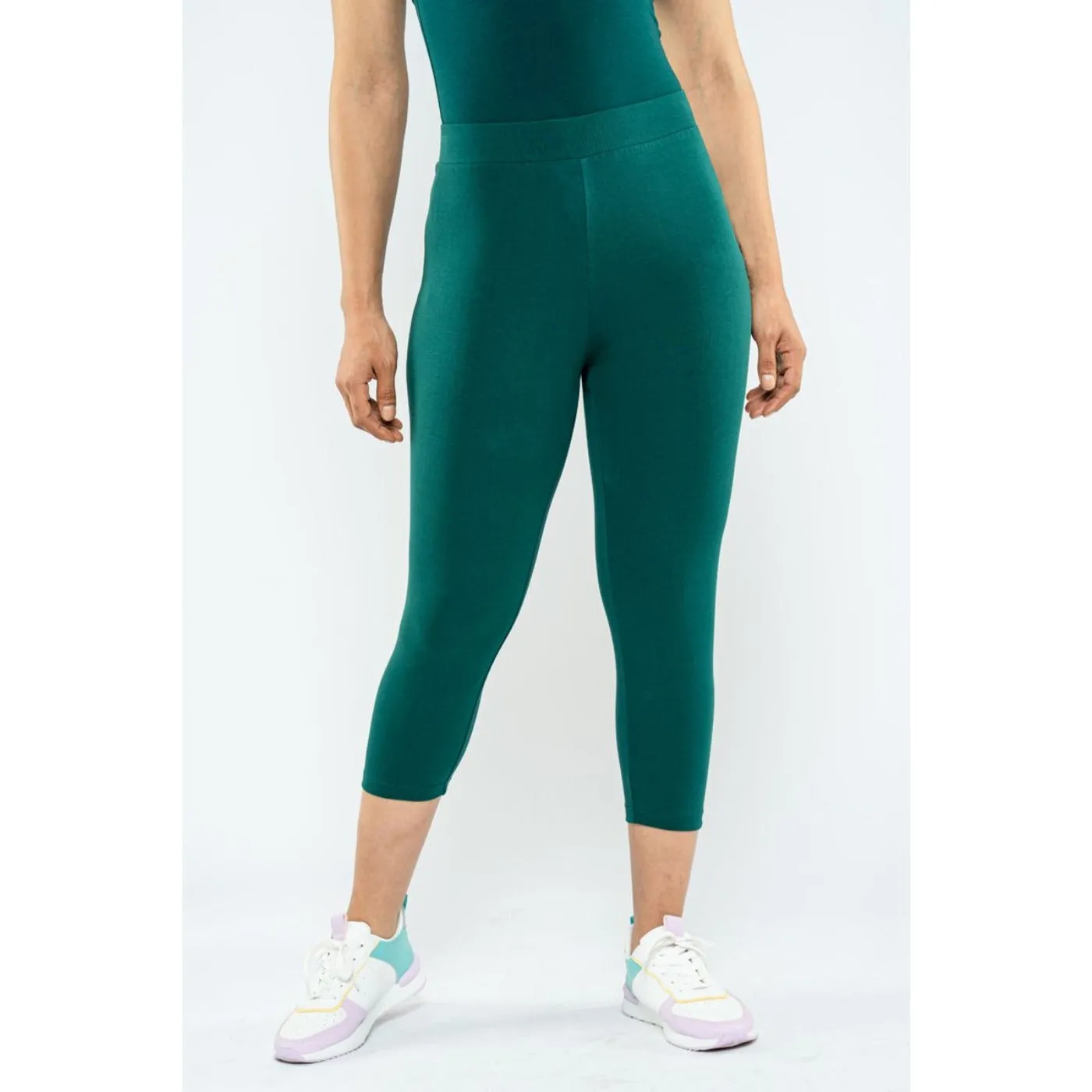 Green Plain Cropped Legging Pants