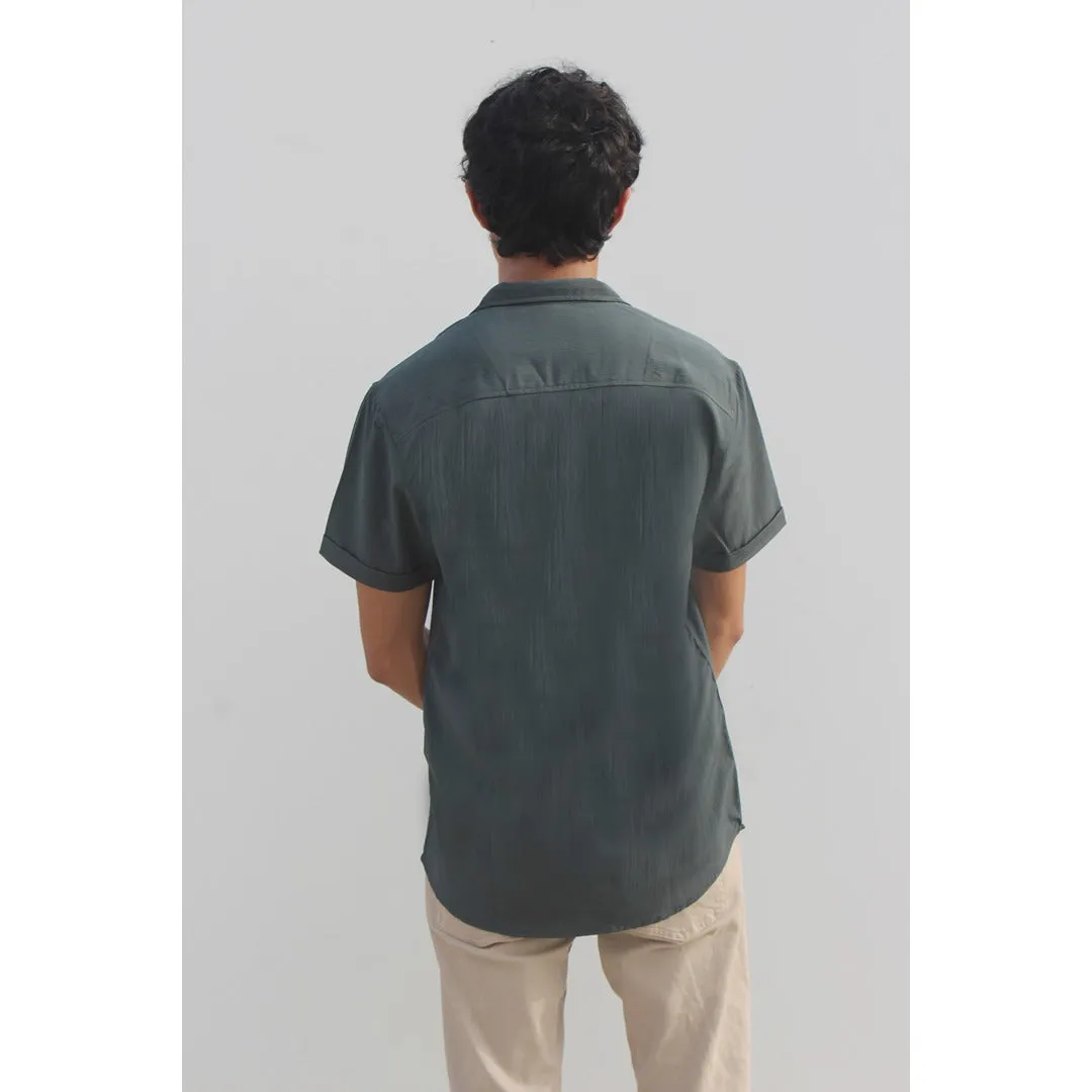 Green Textured Cuban Shirt