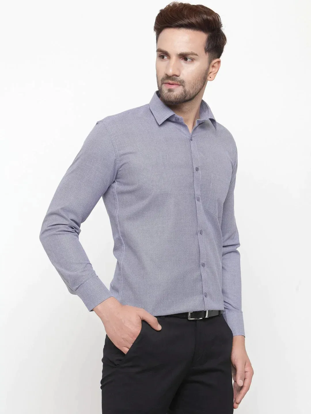 Grey Men'S Cotton Geometric Formal Shirts