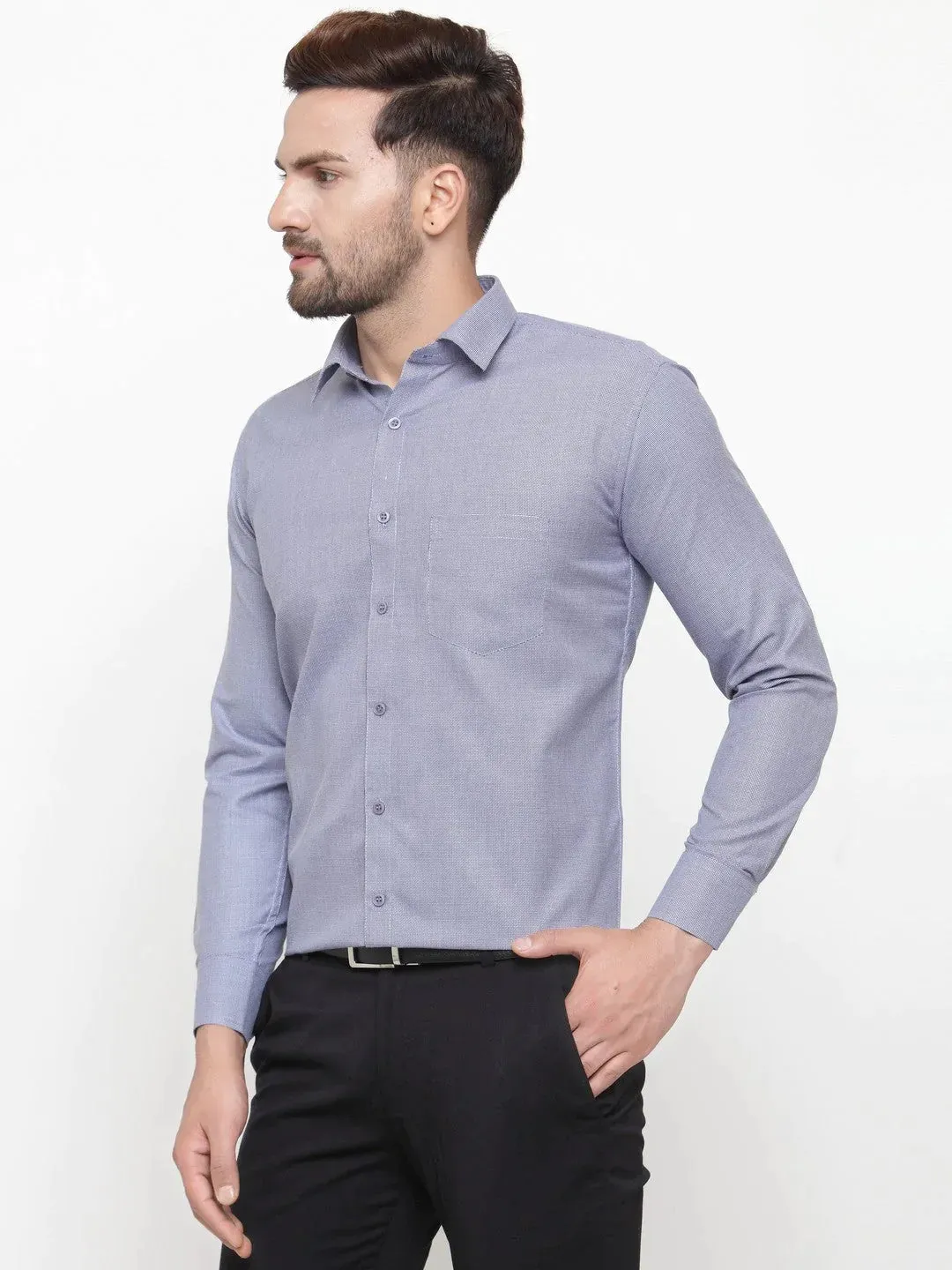 Grey Men'S Cotton Geometric Formal Shirts