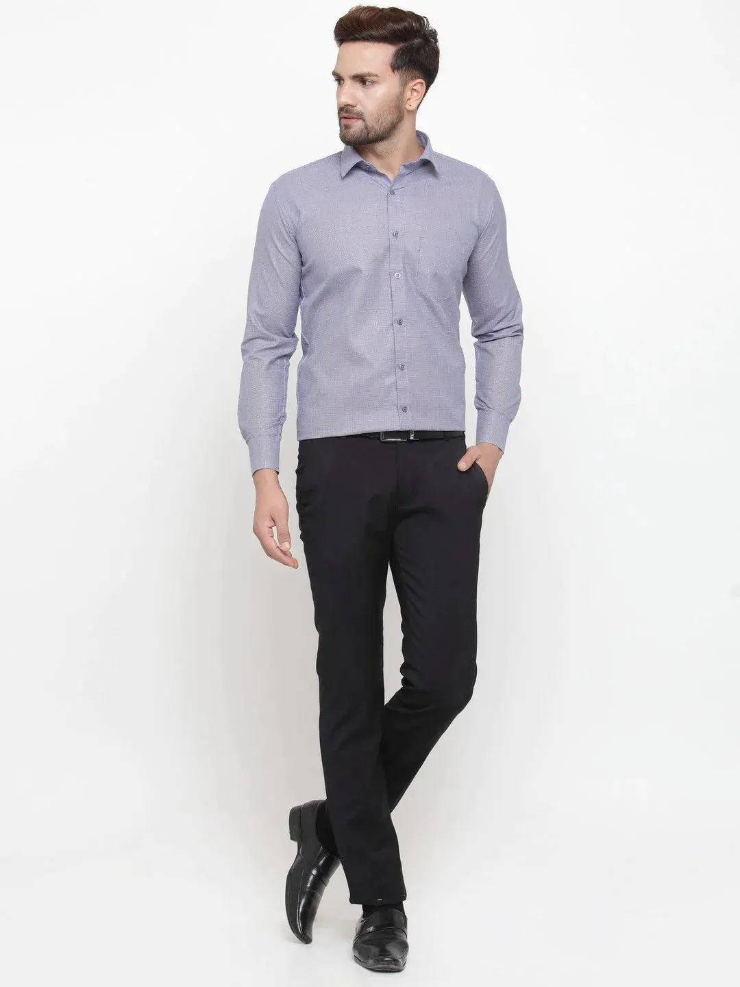 Grey Men'S Cotton Geometric Formal Shirts