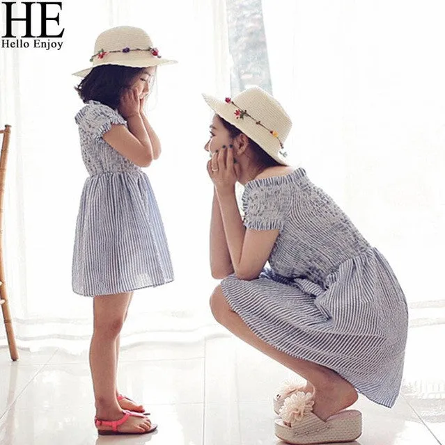 HE Hello Enjoy mother daughter dresses 2017 Family Matching Outfits striped dress family clothing mother and daughter clothes