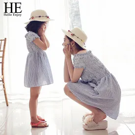 HE Hello Enjoy mother daughter dresses 2017 Family Matching Outfits striped dress family clothing mother and daughter clothes