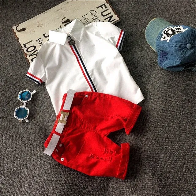 Hot sale! 2016 Summer style Children clothing sets Baby boys girls t shirts shorts belt 3pcs pants sports suit kids clothes