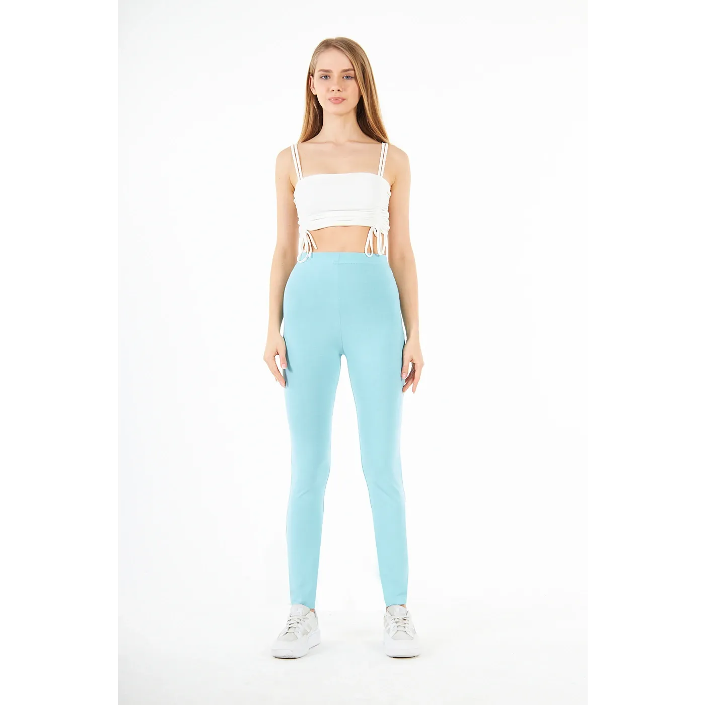 Light Blue Cotton Jersey Leggings