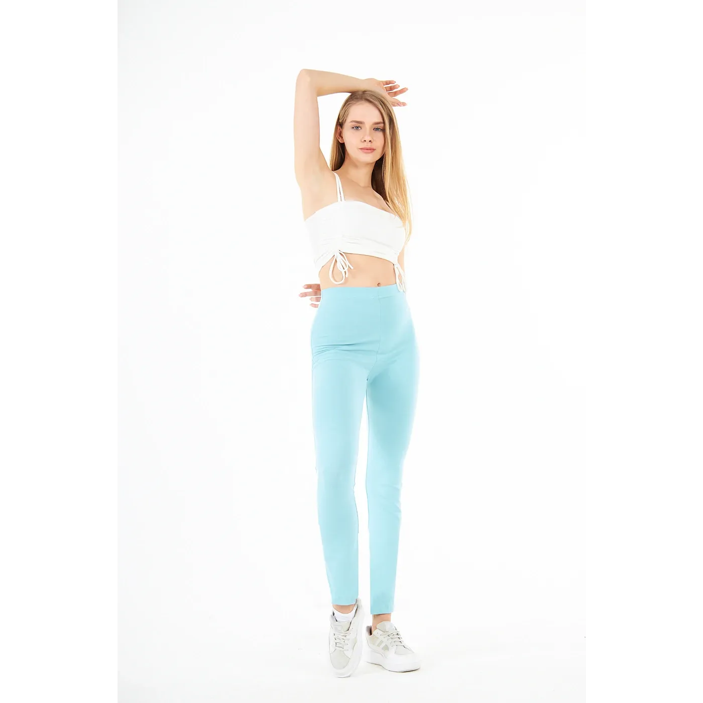 Light Blue Cotton Jersey Leggings