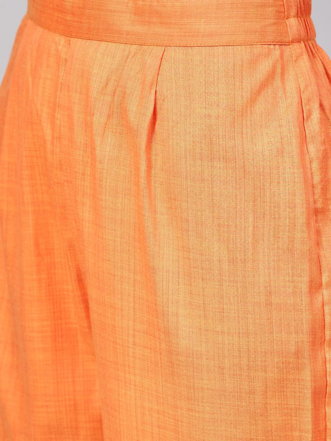 Light  Orange Kurta Set With Pants & Green Contrasting Dupatta