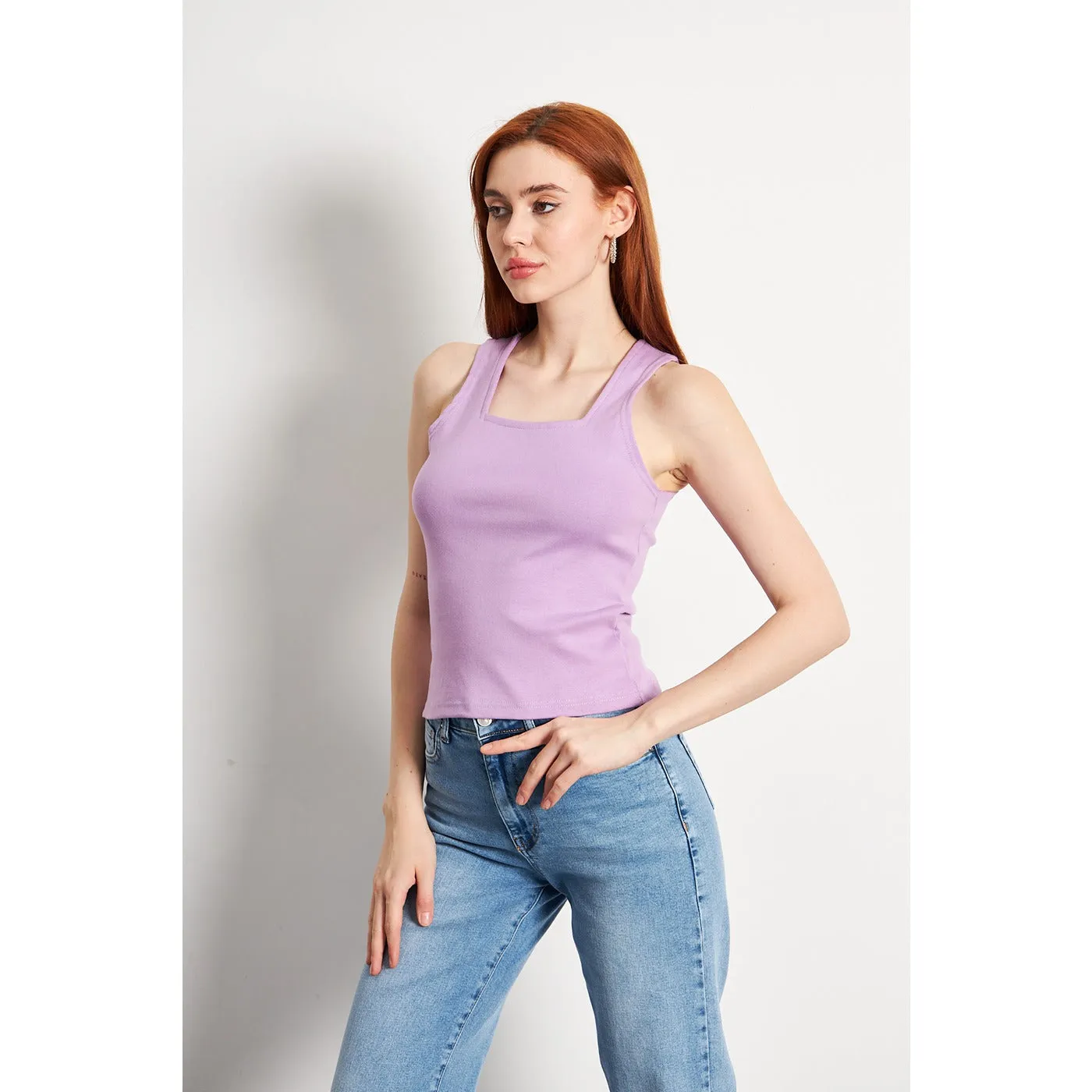 Lilac Square Neck Tank Top