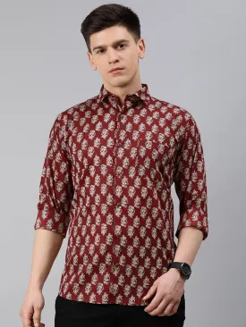 Maroon Cotton Full Sleeves Shirts For Men-Mmf0204