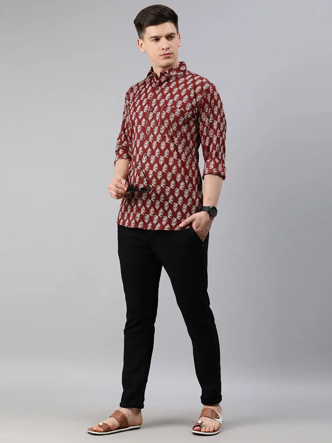 Maroon Cotton Full Sleeves Shirts For Men-Mmf0204