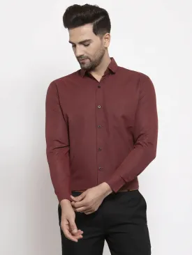 Maroon Men'S Cotton Solid Button Down Formal Shirts