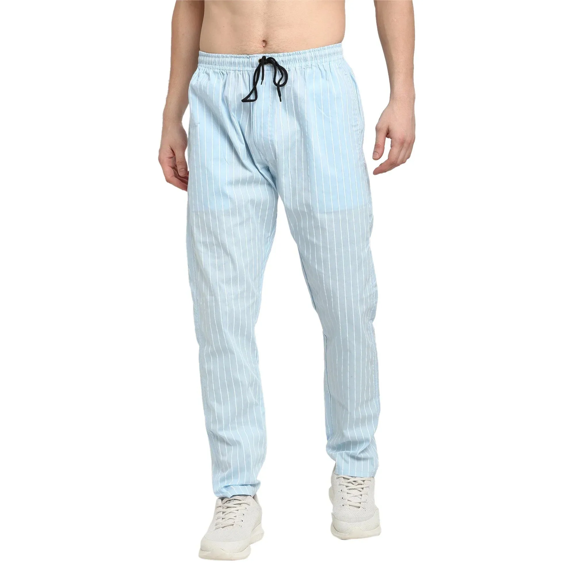 Men'S Blue Cotton Striped Track Pants