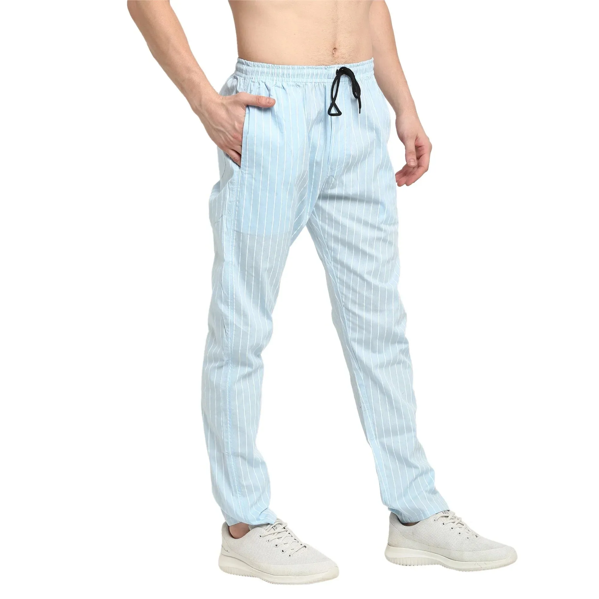 Men'S Blue Cotton Striped Track Pants