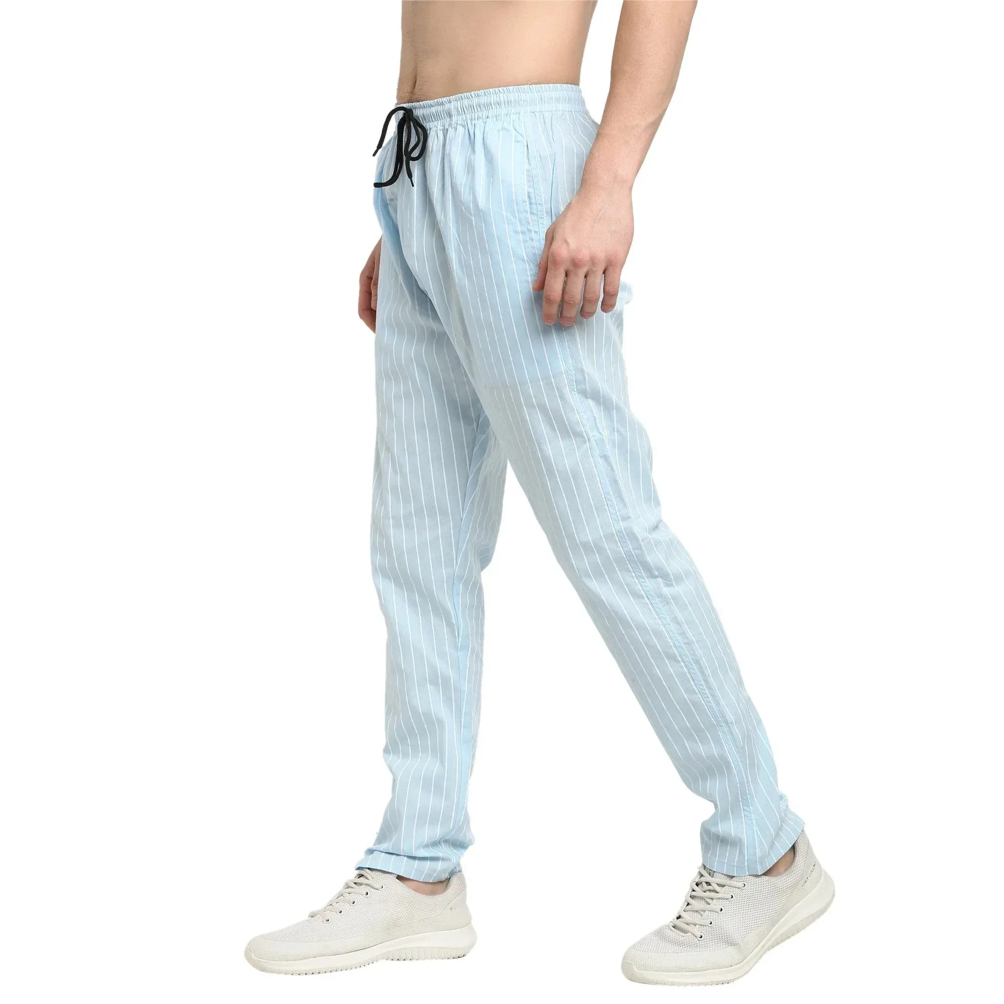 Men'S Blue Cotton Striped Track Pants