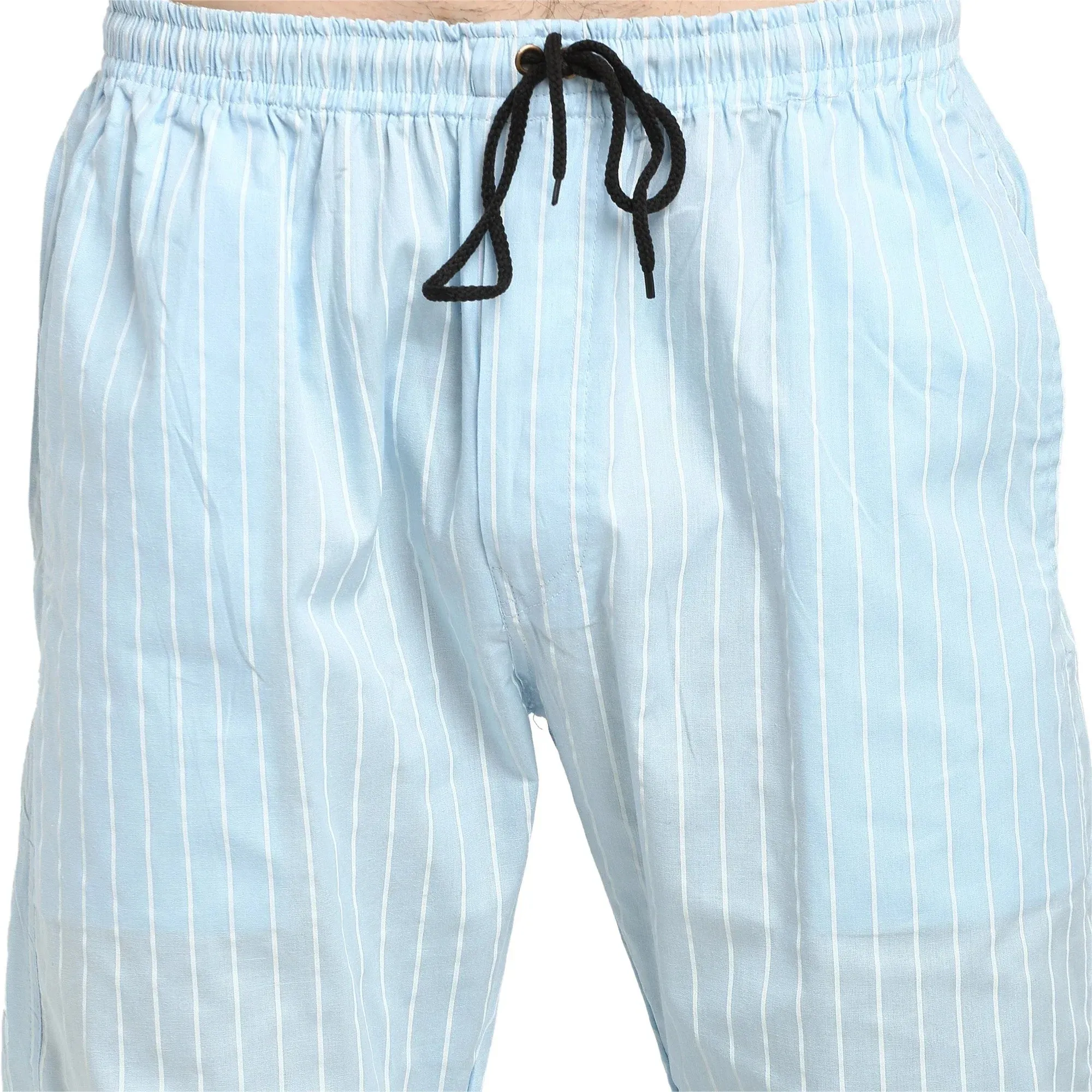 Men'S Blue Cotton Striped Track Pants