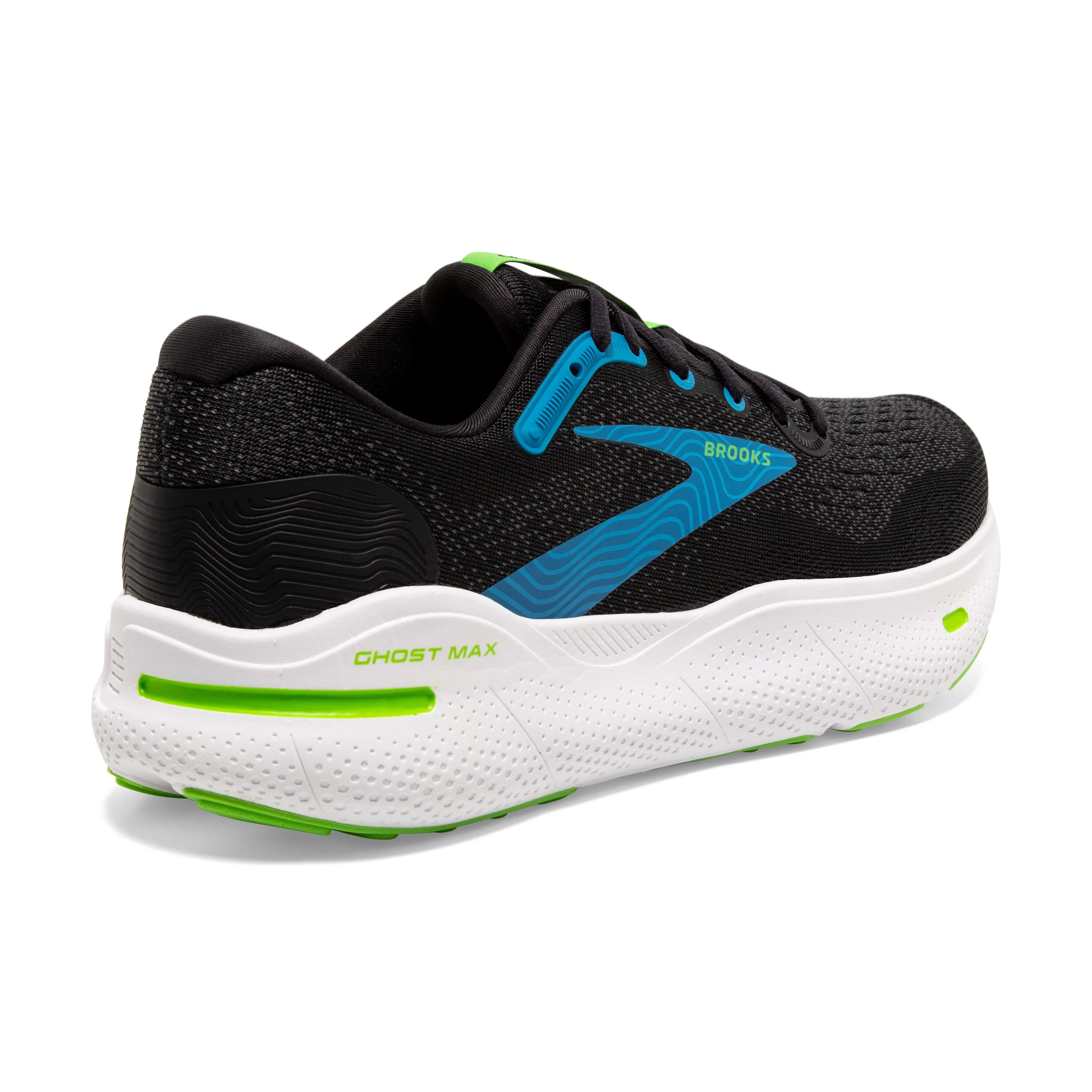 Men's Brooks Ghost Max Color: Black/Atomic Blue/Jasmine (EXTRA WIDE WIDTH)