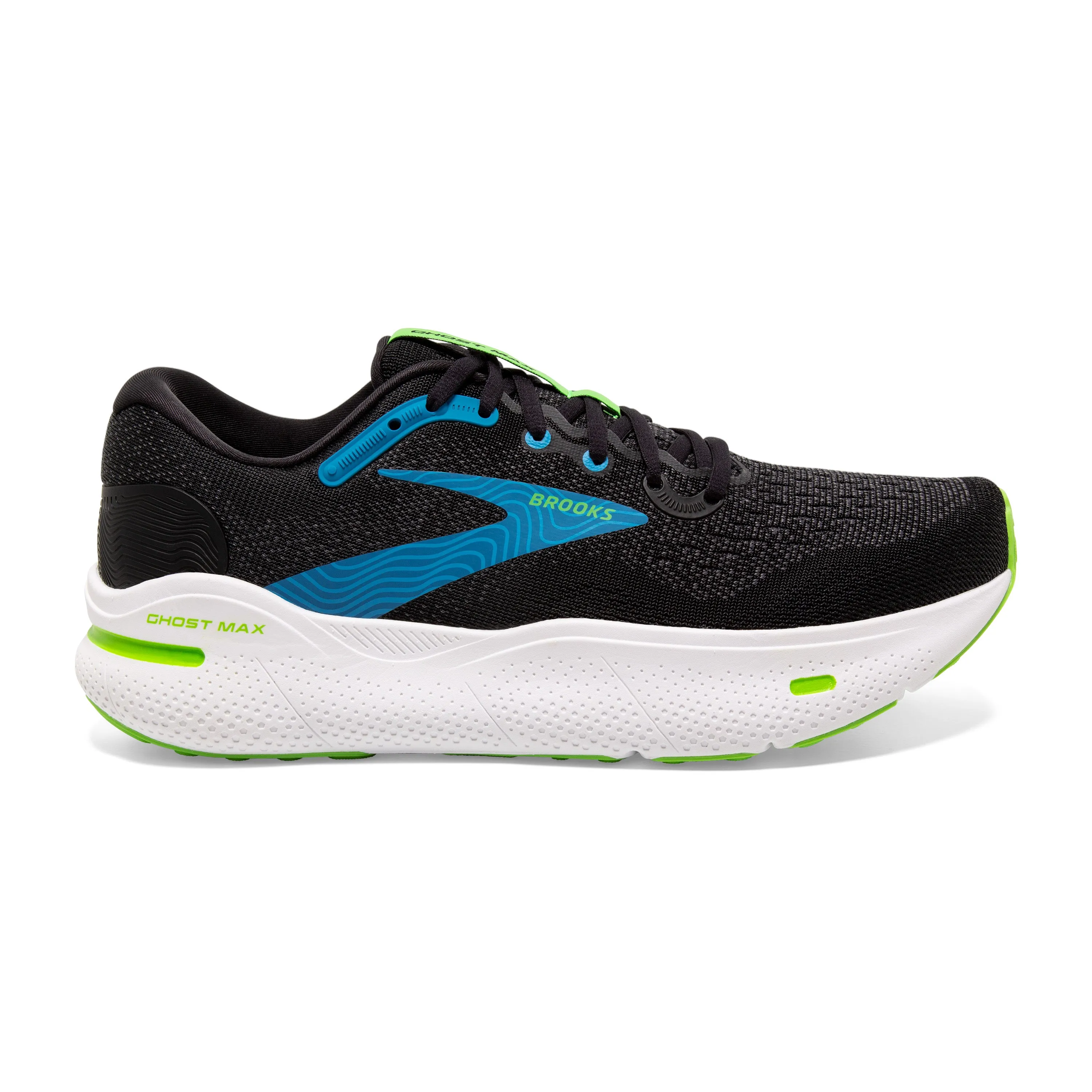 Men's Brooks Ghost Max Color: Black/Atomic Blue/Jasmine (EXTRA WIDE WIDTH)