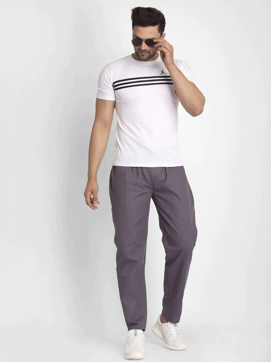 Men'S Grey Solid Cotton Track Pants