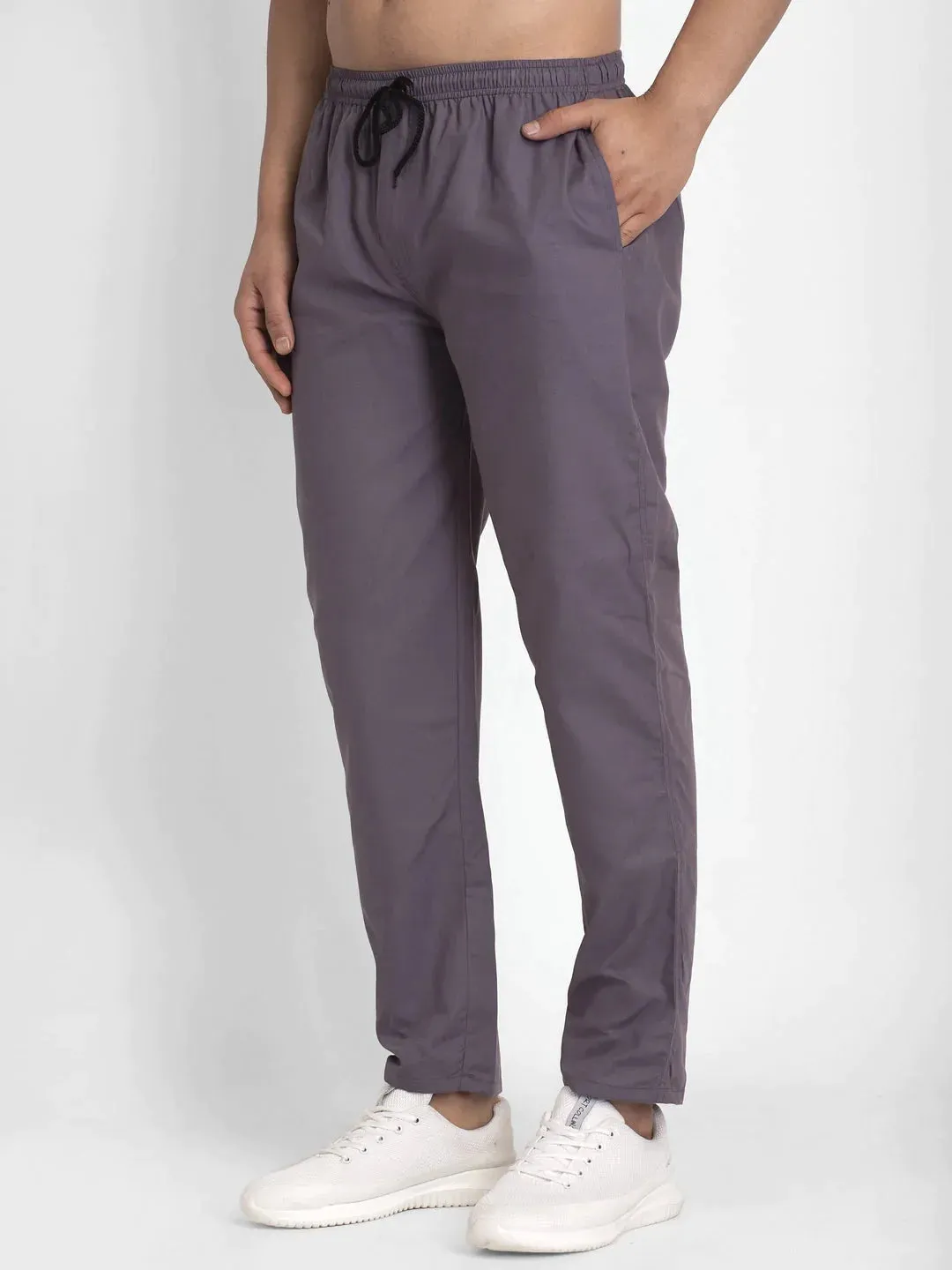 Men'S Grey Solid Cotton Track Pants