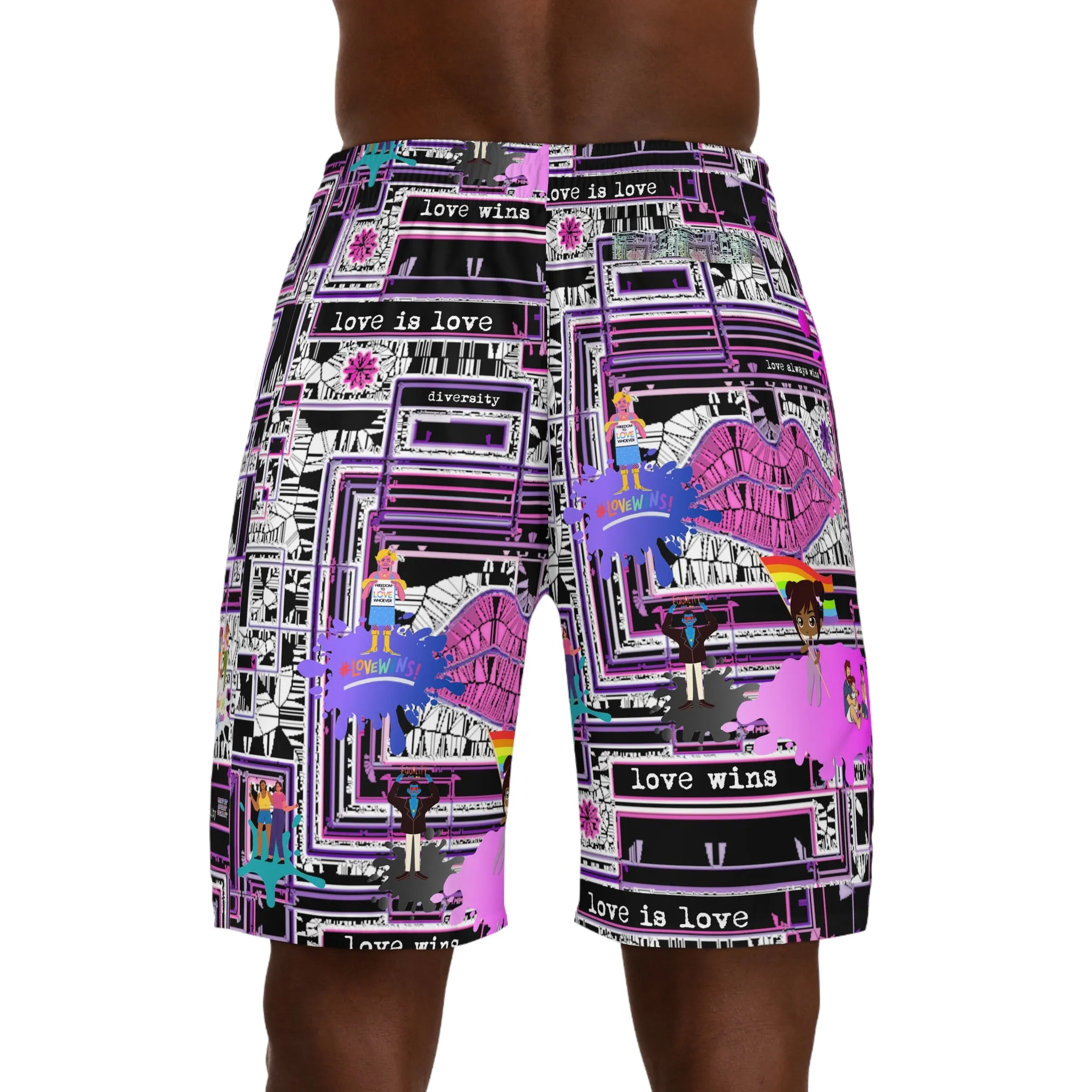 Men's Jogger Shorts (AOP) LOVE WINS IN PINK