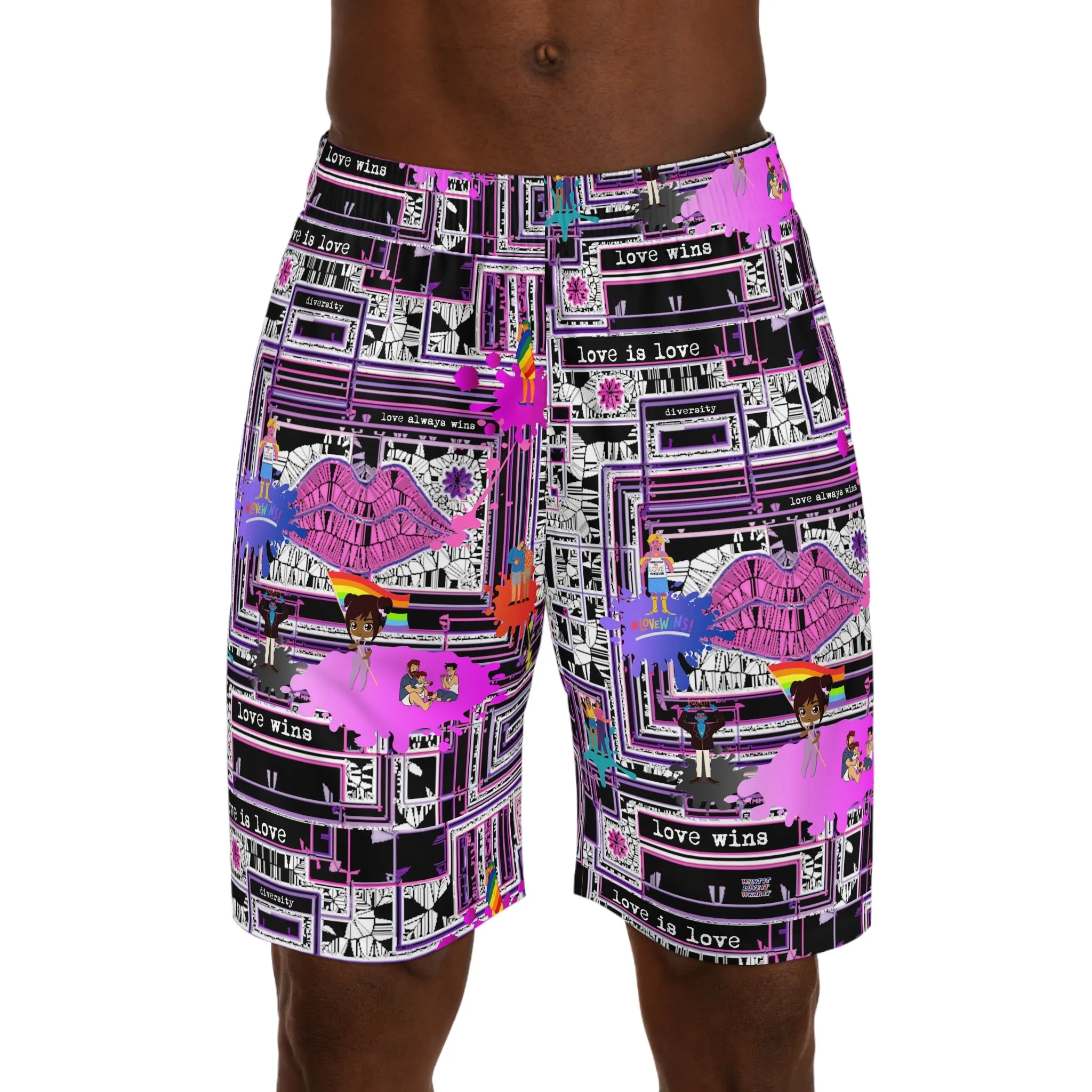 Men's Jogger Shorts (AOP) LOVE WINS IN PINK