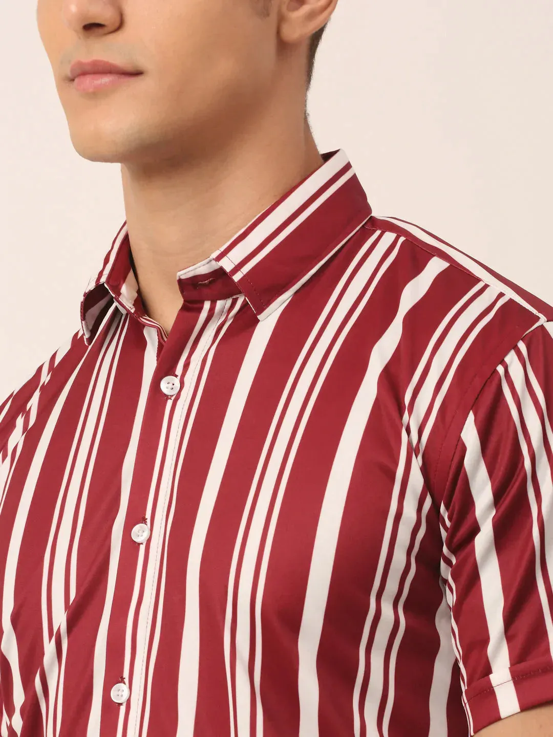 Men'S Lycra Striped Half Sleeve Formal Shirts