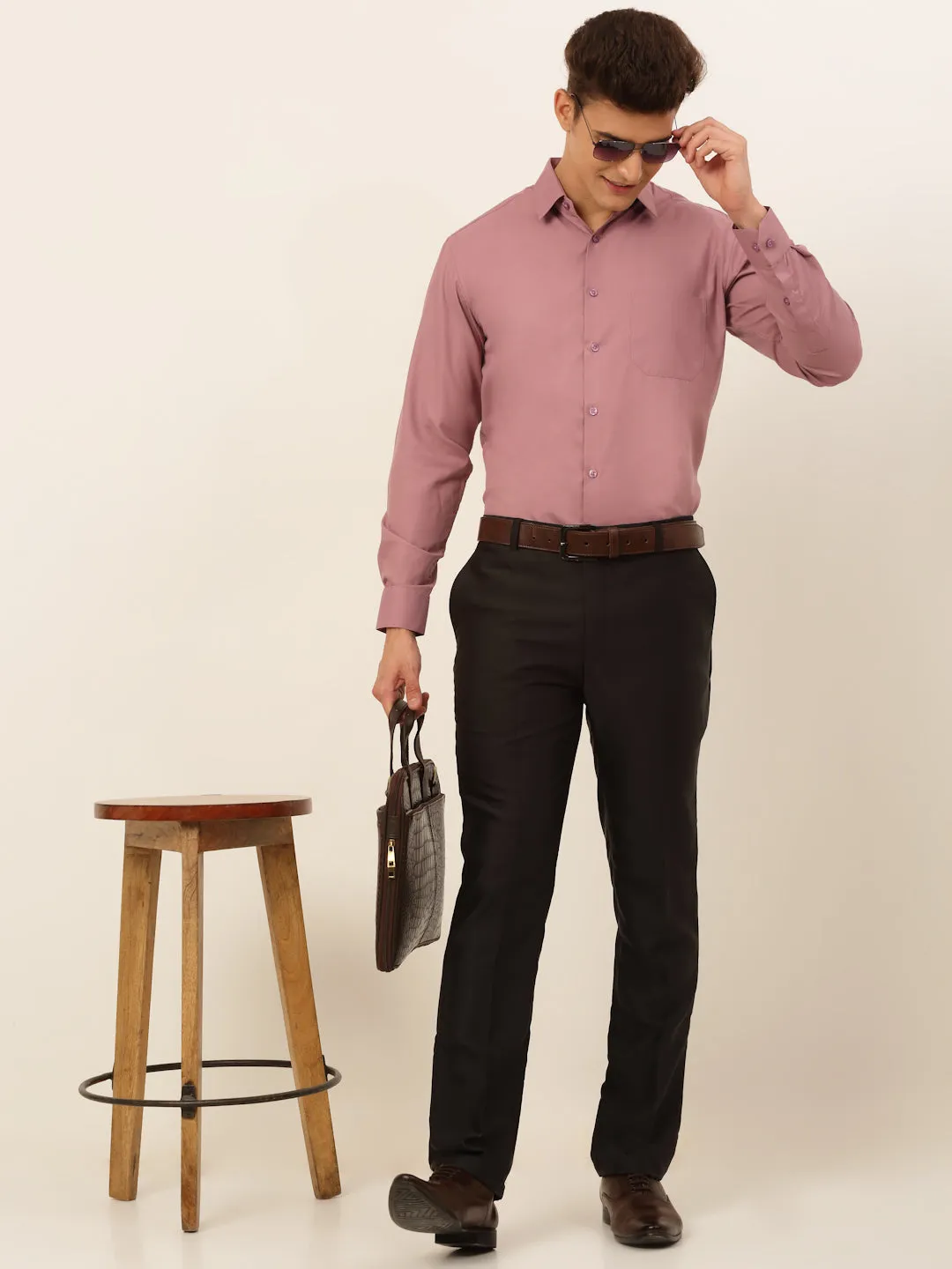 Men'S Magenta Pink Formal Solid Shirts