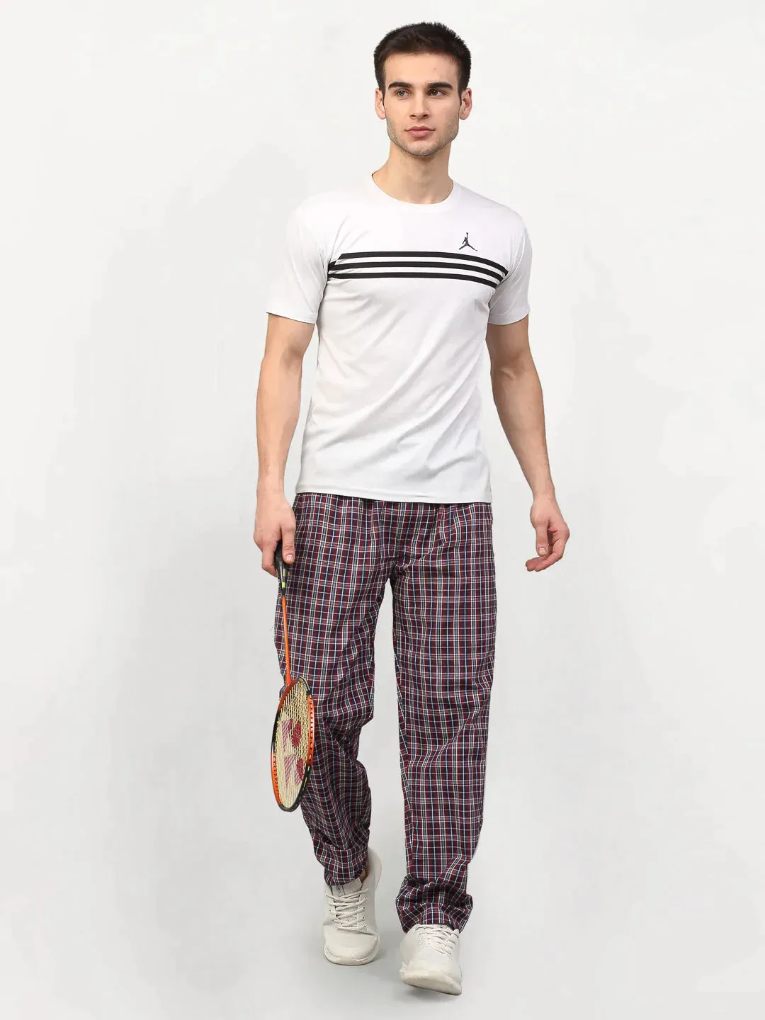 Men'S Multicolor Cotton Checked Track Pants