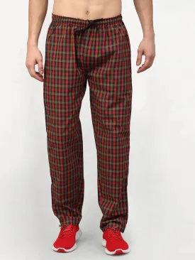 Men'S Orange Cotton Checked Track Pants