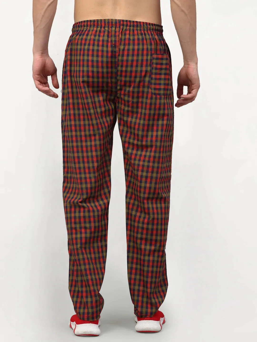 Men'S Orange Cotton Checked Track Pants