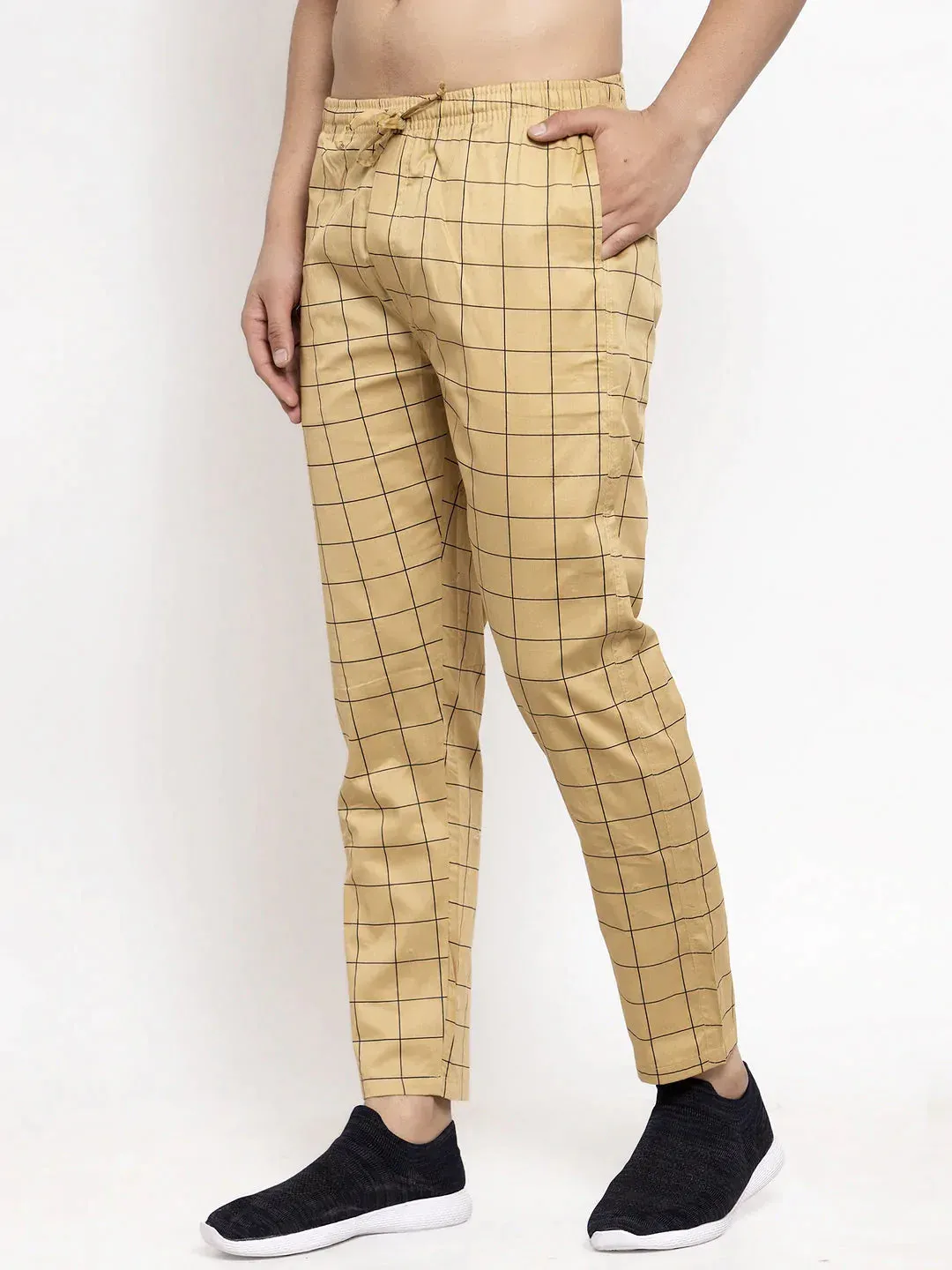 Men'S Rust Checked Cotton Track Pants